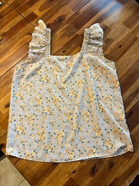 Tan Floral Ruffle Strap Tank Top